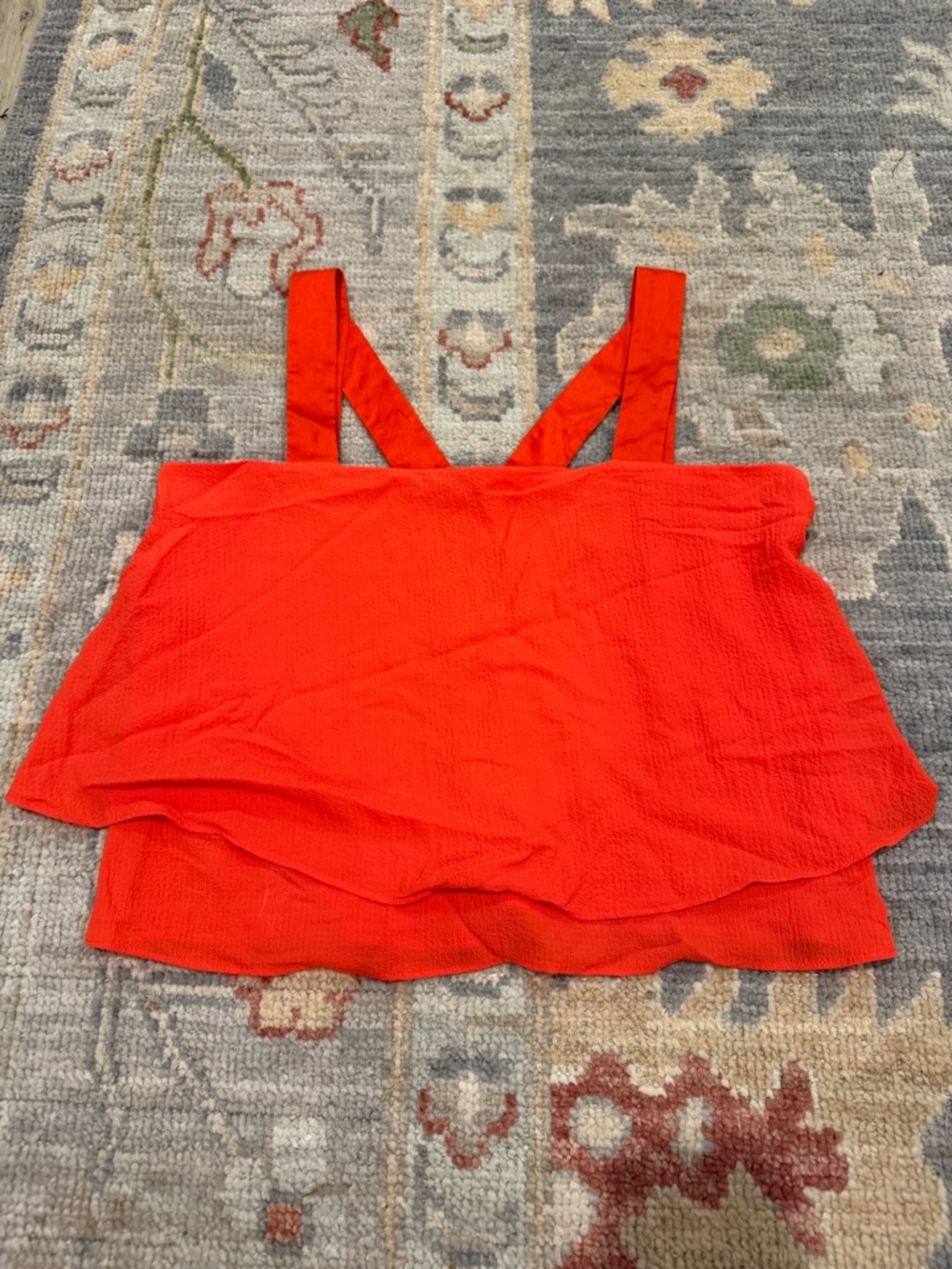 DKNY Coral-Red Layered Ruffle Tank Top